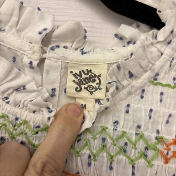 Ivy Jane Embroidered Boho Festival Top 1/2 Sleeve Medium. Colorful Cotton - Picture 6 of 8